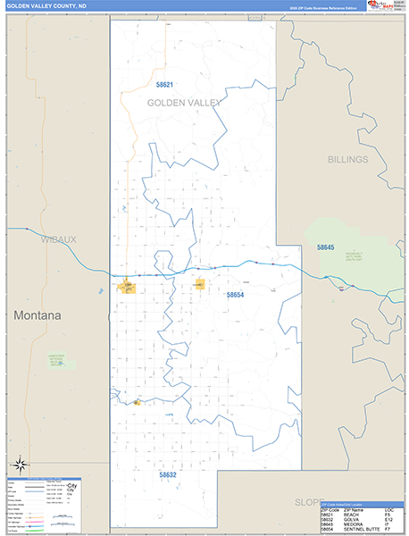 Golden Valley County, ND Wall Map Basic Style